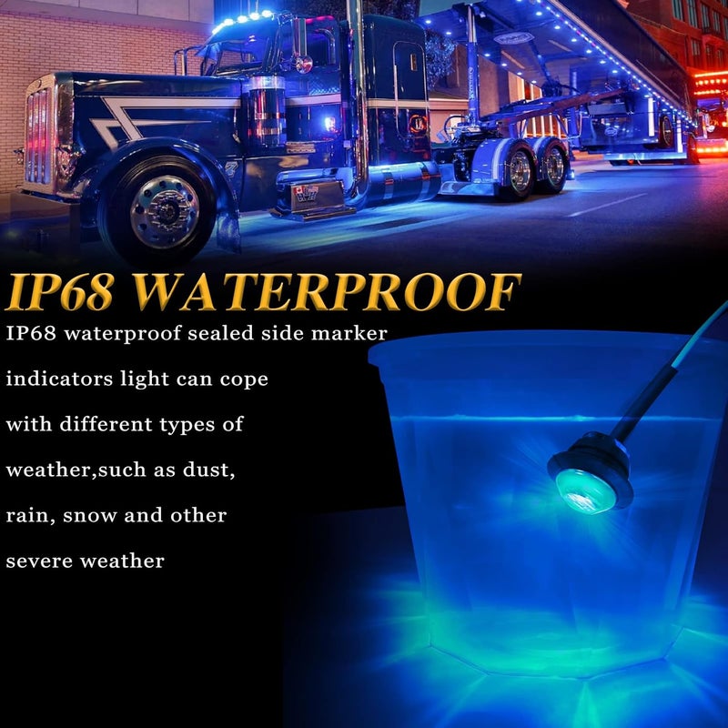 ALFU 20pcs Blue 3/4" Round LED Trailer Side Marker Clearance Lights Front Rear Signal Marker Indicators Tail Light Waterproof for Boat Lorry Truck Pickup Bus RV Car Bus Van - Image 4